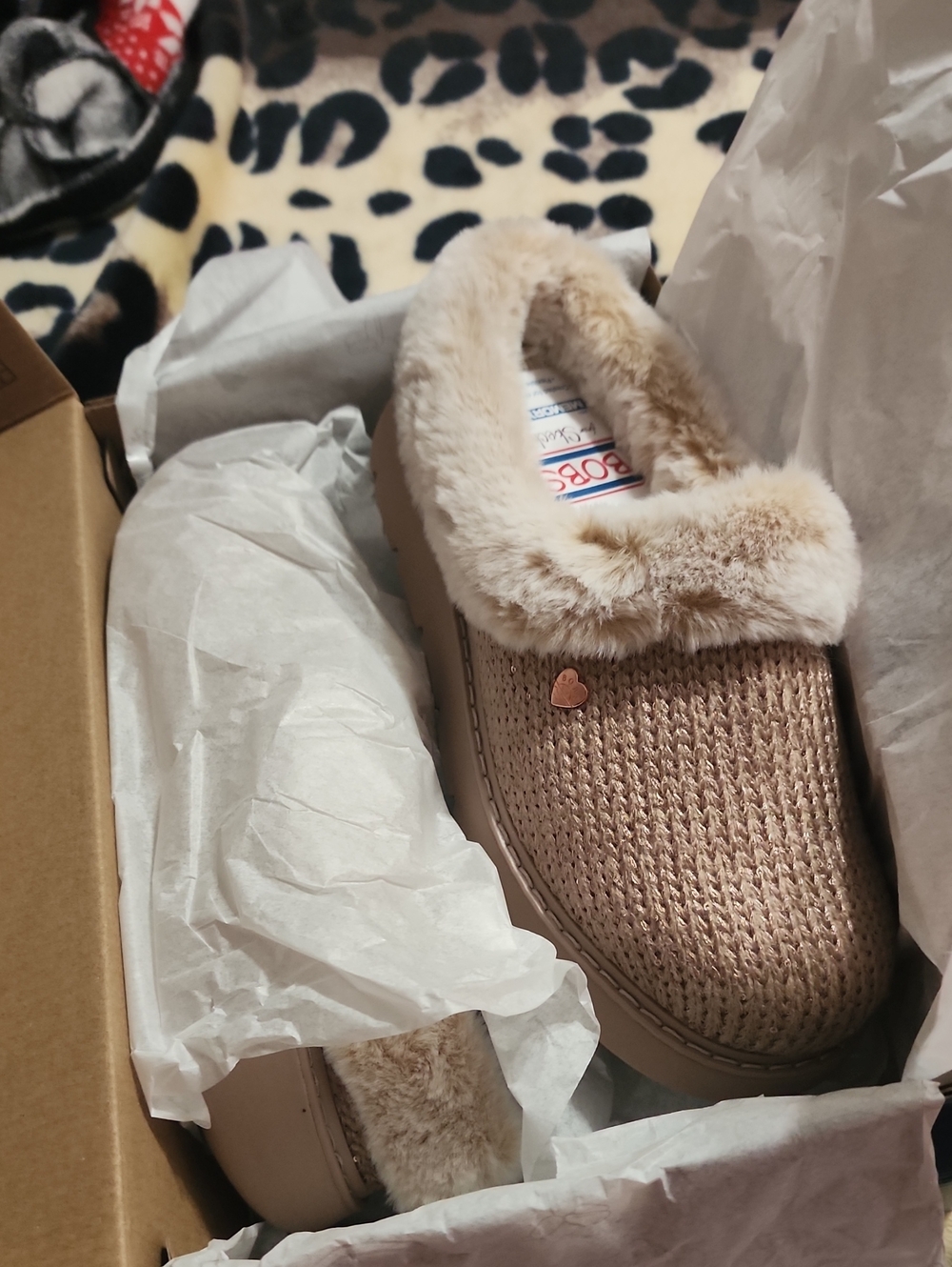 Skechers Women's Knit Slip-On Shoes with Faux-Fur Trim - Beige